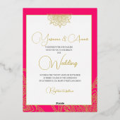 Formele Indiase stijl roze gouden chic bruiloft Folie Uitnodiging (Achterkant)