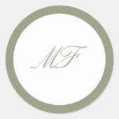 Formele Ingelijste Klassieke Monogram Sage Green W Ronde Sticker (Voorkant)