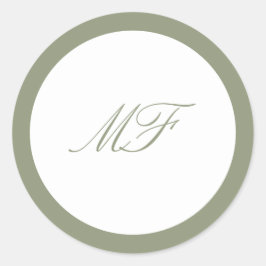 Formele Ingelijste Klassieke Monogram Sage Green W Ronde Sticker