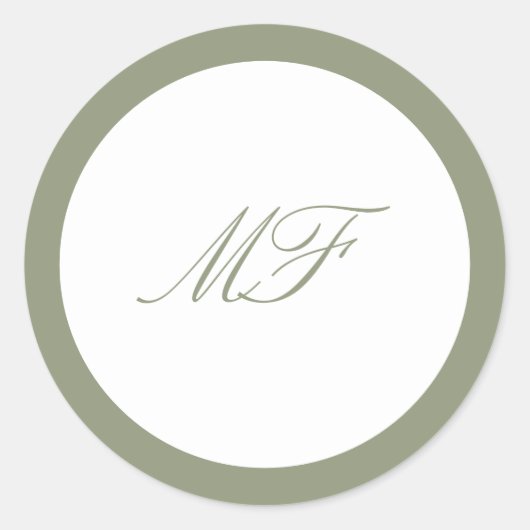 Formele Ingelijste Klassieke Monogram Sage Green W Ronde Sticker (Voorkant)