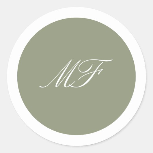 Formele Ingelijste Klassieke Monogram Sage Green W Ronde Sticker (Voorkant)