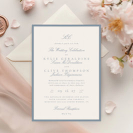 Formele Ingelijste Klassieke Monogram Stoffig Blau Kaart