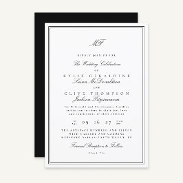 Formele Ingelijste Klassieke Monogram Zwart Wit Hu Kaart