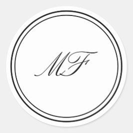Formele Ingelijste Klassieke Monogram Zwart Wit Hu Ronde Sticker