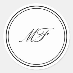 Formele Ingelijste Klassieke Monogram Zwart Wit Hu Ronde Sticker