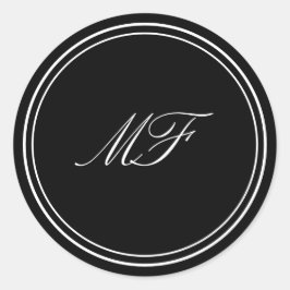 Formele Ingelijste Klassieke Monogram Zwart Wit Hu Ronde Sticker