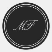 Formele Ingelijste Klassieke Monogram Zwart Wit Hu Ronde Sticker (Voorkant)