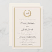 Formele Ivoor & Goud Laurel Krans Monogram Trouwen Kaart (Voorkant / Achterkant)