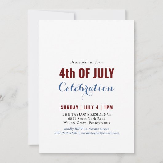 Formele Kalligrafie 4 juli Viering Kaart (Voorkant)