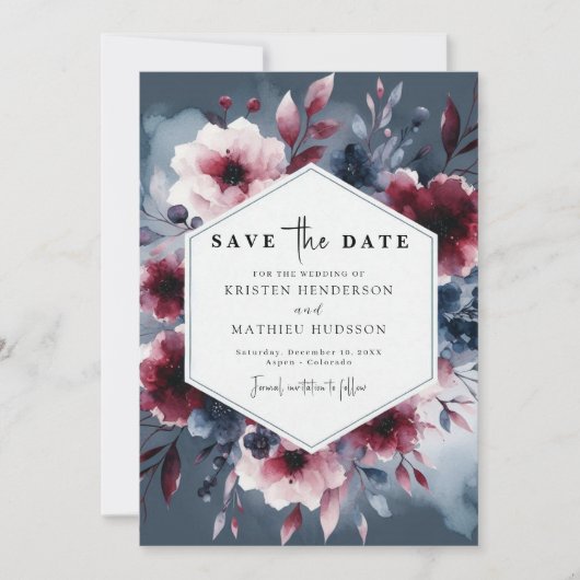 Formele kalligrafie Bourgondische bruiloft Save The Date (Voorkant)