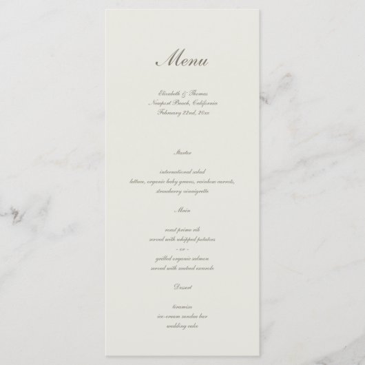 Formele kalligrafie Classic Ecru Eenvoudige bruilo Menu (Voorkant)