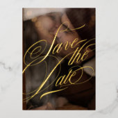 Formele kalligrafie foto zwart en echt goud folie uitnodiging (Voorkant)