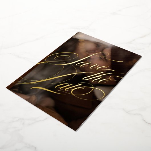 Formele kalligrafie foto zwart en echt goud folie uitnodiging (Gedraaid)