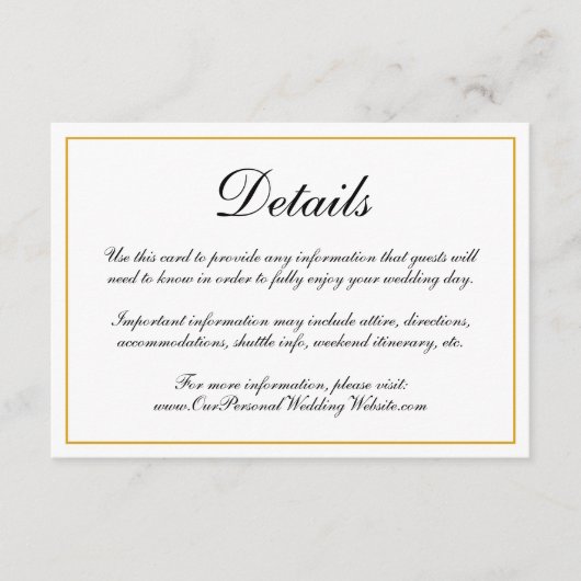 Formele kalligrafie Gold Border Wedding Details Informatiekaartje (Voorkant)