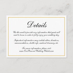 Formele kalligrafie Gold Border Wedding Details Informatiekaartje
