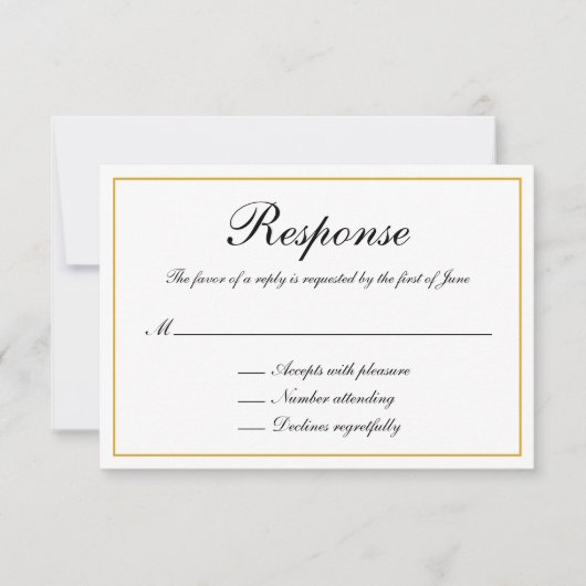 Formele kalligrafie Gold Border Wedding RSVP Kaartje (Voorkant)