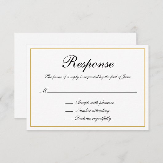 Formele kalligrafie Gold Border Wedding RSVP Kaartje (Voorkant / Achterkant)
