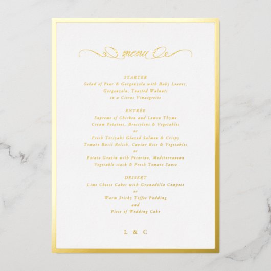 Formele kalligrafie Gold Foil Lijst Wedding Menu Folie Uitnodiging (Voorkant)