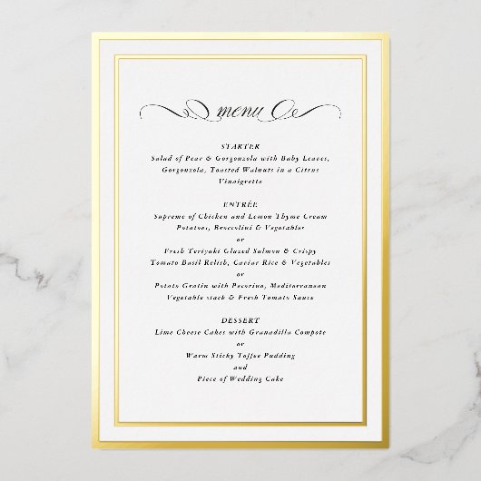 Formele kalligrafie Gold Foil Lijst Wedding Menu Folie Uitnodiging (Voorkant)