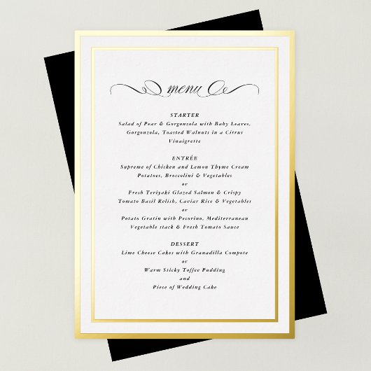 Formele kalligrafie Gold Foil Lijst Wedding Menu Folie Uitnodiging