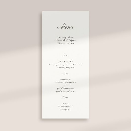 Formele kalligrafie klassieke parel eenvoudige bru menu