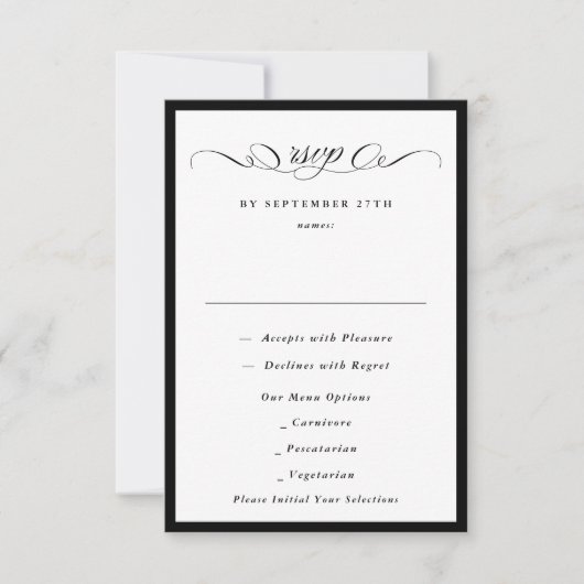 Formele kalligrafie zwart ingelijst klassieke brui RSVP kaartje (Voorkant)