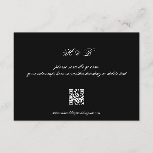 Formele Kalligrafie Zwart Klassiek QR CODE Bruilof RSVP Kaartje (Achterkant)