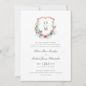 Formele Kerst Floral Crest Monogram Huwelijk Kaart (Voorkant)