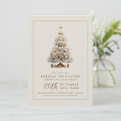 Formele Kerst Open Huis Gouden Boom Kaart (Staand voorkant)