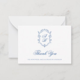 Formele klassieke blauwe bloemige monogram wapen H Notitiekaartje