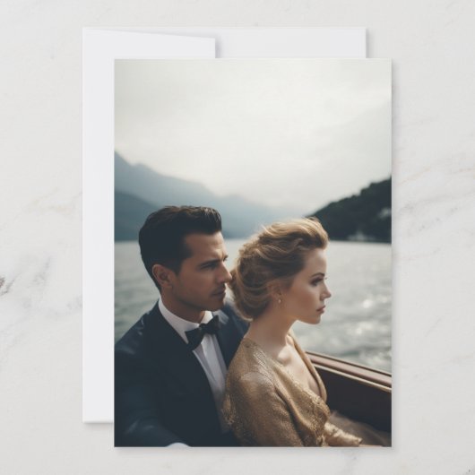 Formele Klassieke Blauwe Kam Monogram Bruiloft Fot Save The Date (Achterkant)