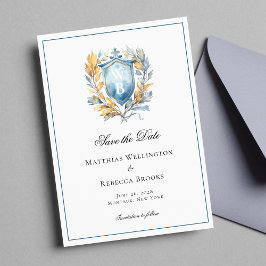 Formele Klassieke Blauwe Kam Monogram Bruiloft Fot Save The Date