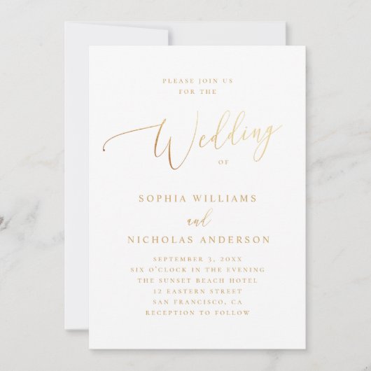 Formele klassieke bruiloft | Elegant gouden script Kaart (Voorkant)