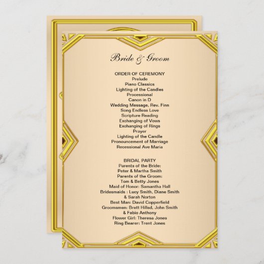 Formele klassieke bruiloft programma programmakaart (Voorkant / Achterkant)