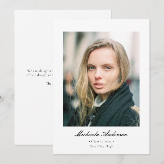 Formele klassieke elegante foto-Afstuderen Aankondiging (Voorkant / Achterkant)