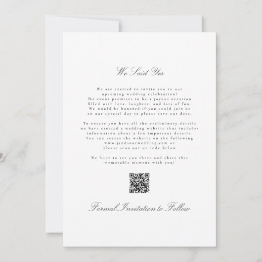 Formele Klassieke Elegante Namen Foto QR Code Save The Date (Achterkant)