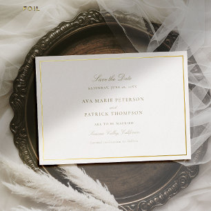 Formele klassieke gouden lijst trouw save the date folie uitnodiging