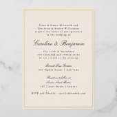 Formele Klassieke Gouden Rand Elegante Ivoor Bruil Folie Uitnodiging (Voorkant)