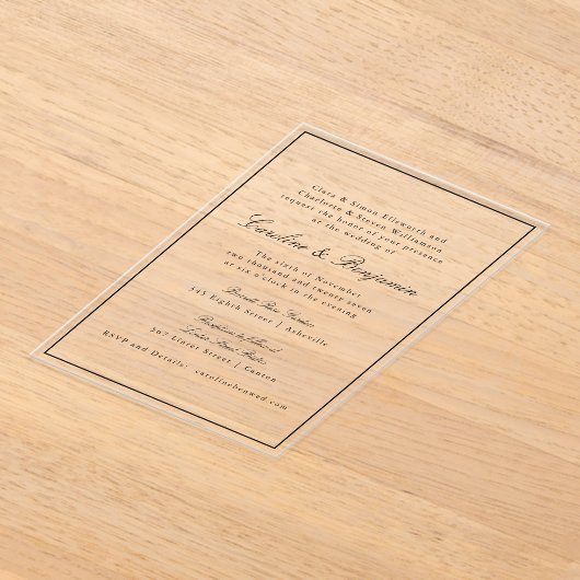 Formele klassieke grens Manuscript Elegant Wedding Acryl Uitnodigingen (Laagn)