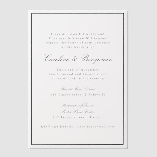 Formele klassieke grens Manuscript Elegant Wedding Vellum Uitnodigingen (Voorkant)