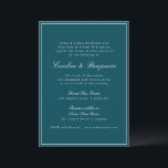 Formele klassieke-grensscriptpagina Blauwgroen bru Kaart<br><div class="desc">Formele klassieke Traditionele Aanwezigheid van het Manuscript Elegant Wedding met Narrow Grens en Online Details RSVP in Blauwgroen met Witte Tekst</div>