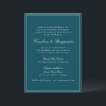 Formele klassieke-grensscriptpagina Blauwgroen bru Kaart<br><div class="desc">Formele klassieke Traditionele Aanwezigheid van het Manuscript Elegant Wedding met Narrow Grens en Online Details RSVP in Blauwgroen met Witte Tekst</div>