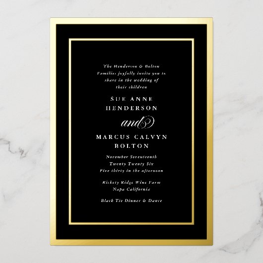 Formele klassieke kalligrafie gouden Lijsten bruil Folie Uitnodiging (Voorkant)