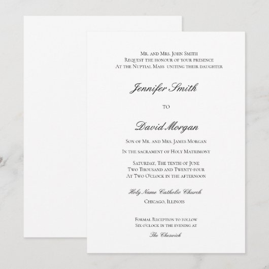 Formele klassieke katholieke bruiloft uitnodiging (Voorkant / Achterkant)