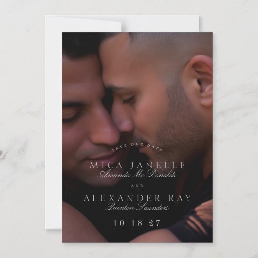 Formele klassieke lichtgrijze foto bewaar de datum magnetische uitnodiging (Voorkant)