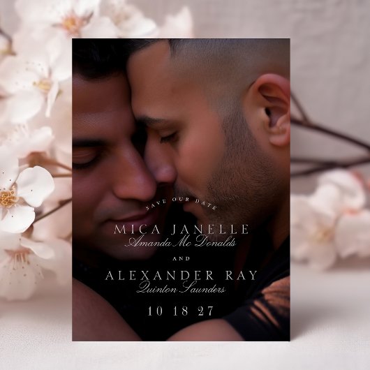 Formele klassieke lichtgrijze foto bewaar de datum magnetische uitnodiging