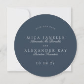 Formele Klassieke Marine Blauwe Kalligrafie Ronde  Save The Date (Voorkant)