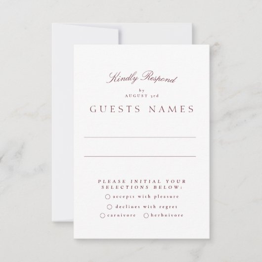 Formele Klassieke Maroon Bourgondische kalligrafie RSVP Kaartje (Voorkant)