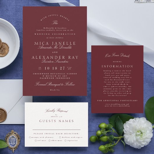 Formele Klassieke Maroon Bourgondische kalligrafie RSVP Kaartje