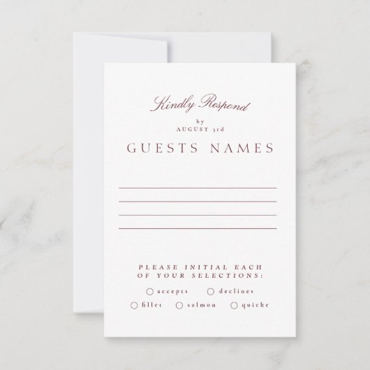 Formele Klassieke Maroon Bourgondische kalligrafie RSVP Kaartje (Voorkant)